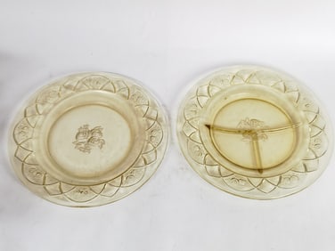 Two Vintage Federal Glass Amber Glass Plates
