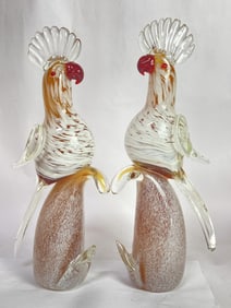 Pr. of Large Art Glass Parrots