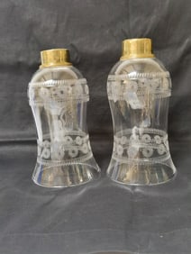 Pr. of Etched Glass Lamp Shades