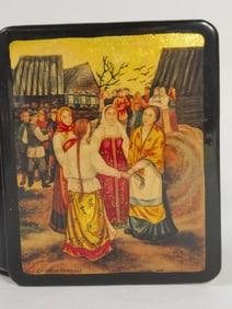 Vintage Russian Hand Painted Lacquer over Wood Tri