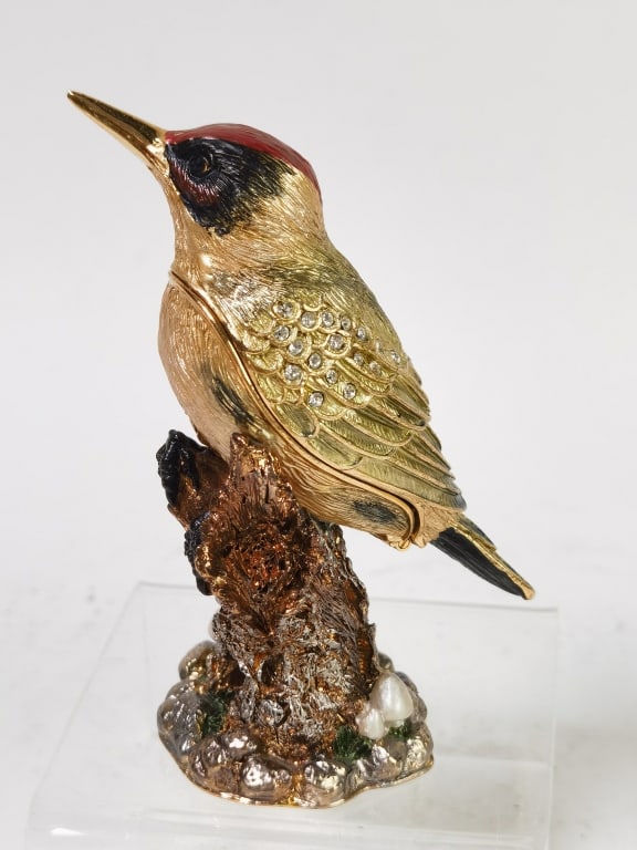 Vintage European Green Woodpecker Trinket Box: Vintage European Green Woodpecker Trinket Box, 4in