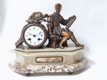 Vintage Mantel Clock with Alabaster Base