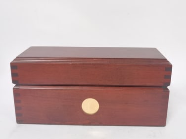 Vintage Set of 6 Brass/Leather Coaster with Wood B