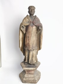 Antique Wood Carved Saint Santos Sculpture