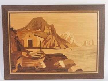 Vintage Italian Marquetry Landscape Wall Hanging