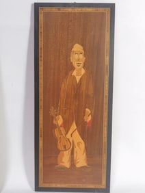 Vintage Italian Marquetry Musician Wall Hanging