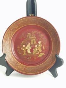 Chinese Gilt Red Lacquer over Wood Plate