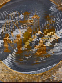 Chinese Gilt Black Lacquer over Wood Plate