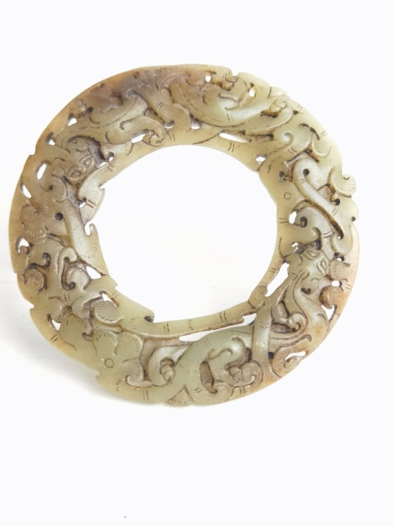 Chinese Jade Carved Bi Amulet: Chinese Jade Carved Bi Amulet, 3in