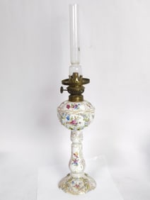 Vintage Dresden Germany Porcelain Floral Oil Lamp