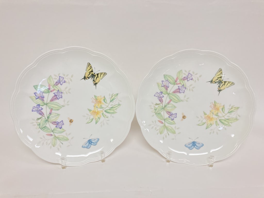 Pr. of Lenox Porcelain Butterfly Meadow Swallowtai: Pr. of Lenox Porcelain Butterfly Meadow Swallowtail Plates, 10.75in