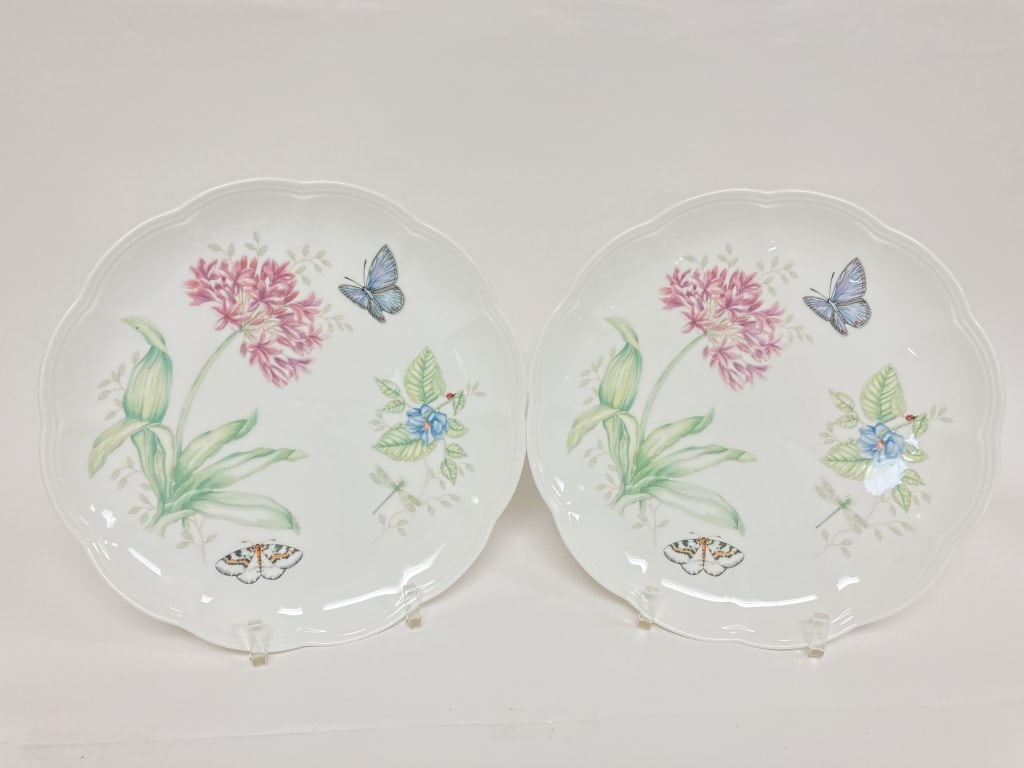 Pr. of Lenox Porcelain Butterfly Meadow Eastern Ta: Pr. of Lenox Porcelain Butterfly Meadow Eastern Tailed Blue Plates, 10.75in