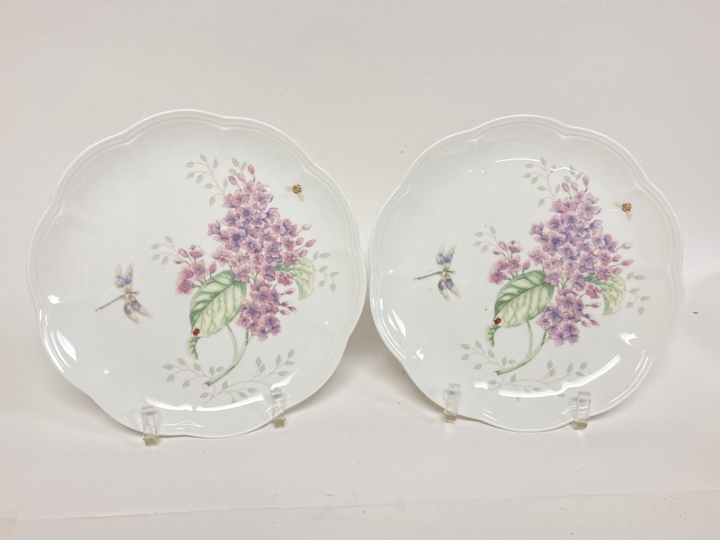 Pr. of Lenox Porcelain Butterfly Meadow Orange Sul: Pr. of Lenox Porcelain Butterfly Meadow Orange Sulphur Accent Plates, 9in