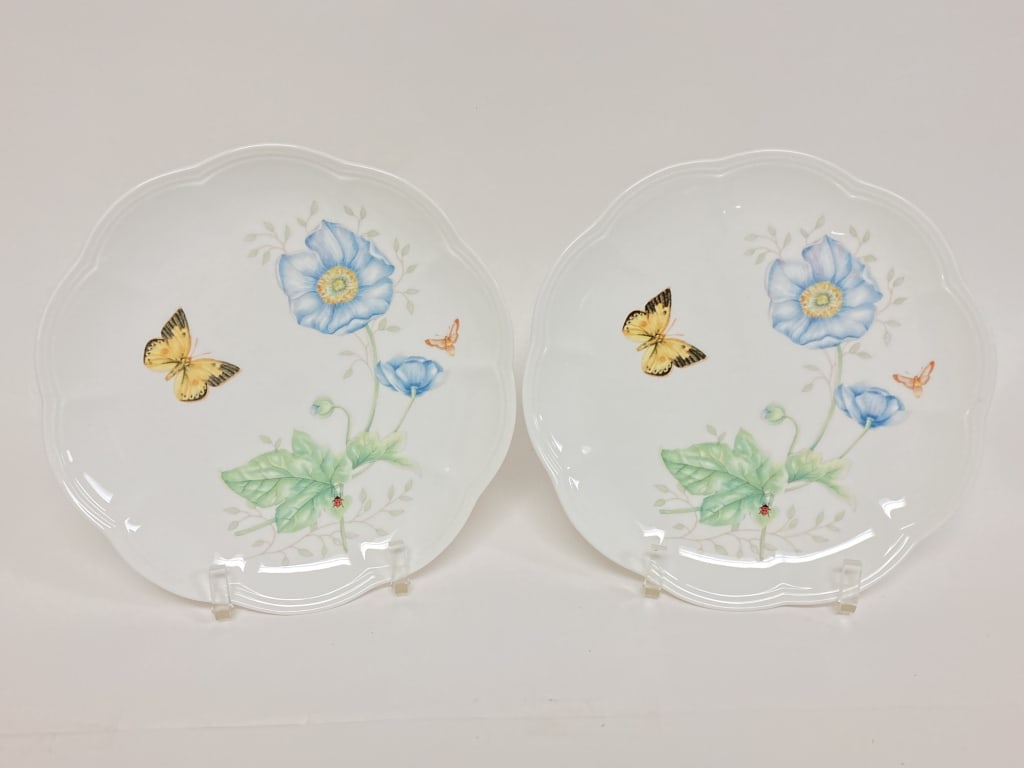 Pr. of Lenox Porcelain Butterfly Meadow Monarch Ac: Pr. of Lenox Porcelain Butterfly Meadow Monarch Accent Plates, 9in