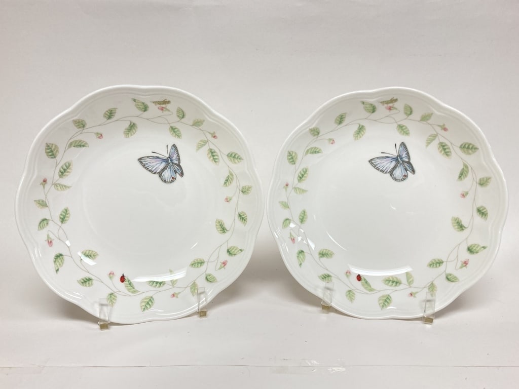Pr. of Lenox Porcelain Butterfly Meadow Pasta Bowl: Pr. of Lenox Porcelain Butterfly Meadow Pasta Bowls, 8 11/16in by 1.75in