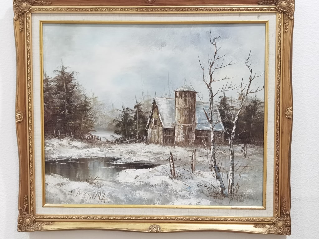 Winter Landscape Oil Painting on Canvas, Signed: Winter Landscape Oil Painting on Canvas, Signed, I. Medina, 25.25in by 29.25in