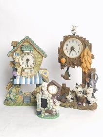 (3) Vintage Pig Theme Table Clocks