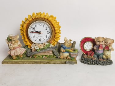 (2) Vintage Pig Theme Table Clocks