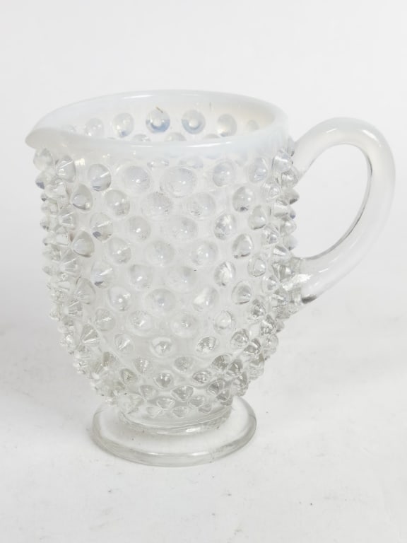 Vintage Fenton Clear Opalescent Hobnail Creamer: Vintage Fenton Clear Opalescent Hobnail Creamer, 3.5in