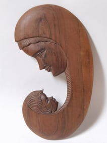 Vintage Wood Carved Madonna and Child Wall Decor