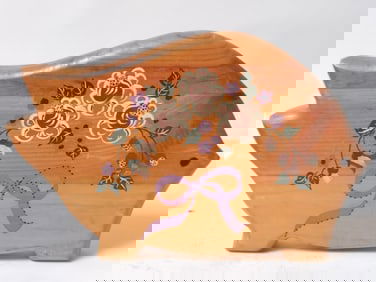 Vintage Hand Painted Wood Carved Pig Decor