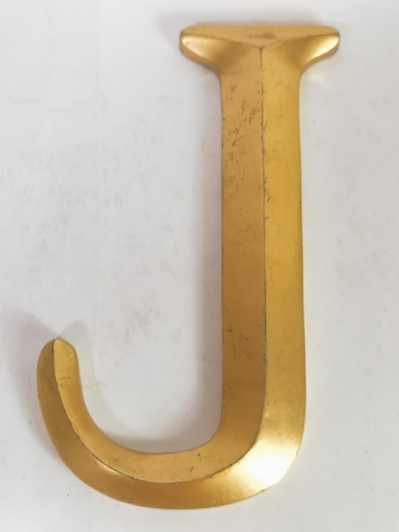 Gold Colored Metal Letter J Decor: Gold Colored Metal Letter J Decor, 12.5in