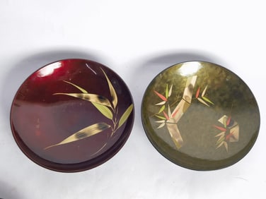 (2) Japanese Lacquer over Wood Dishes