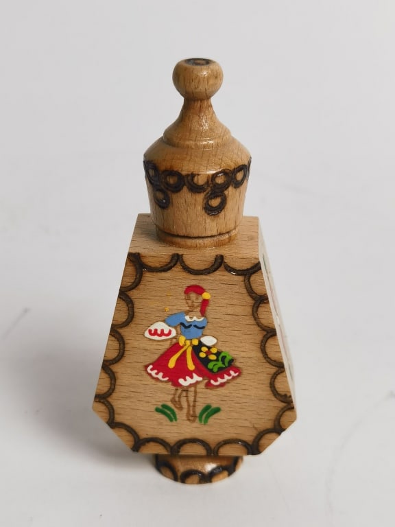 Vintage Bulgarian Painted Wood Carved Perfume Bott: Vintage Bulgarian Painted Wood Carved Perfume Bottle, 3.75in