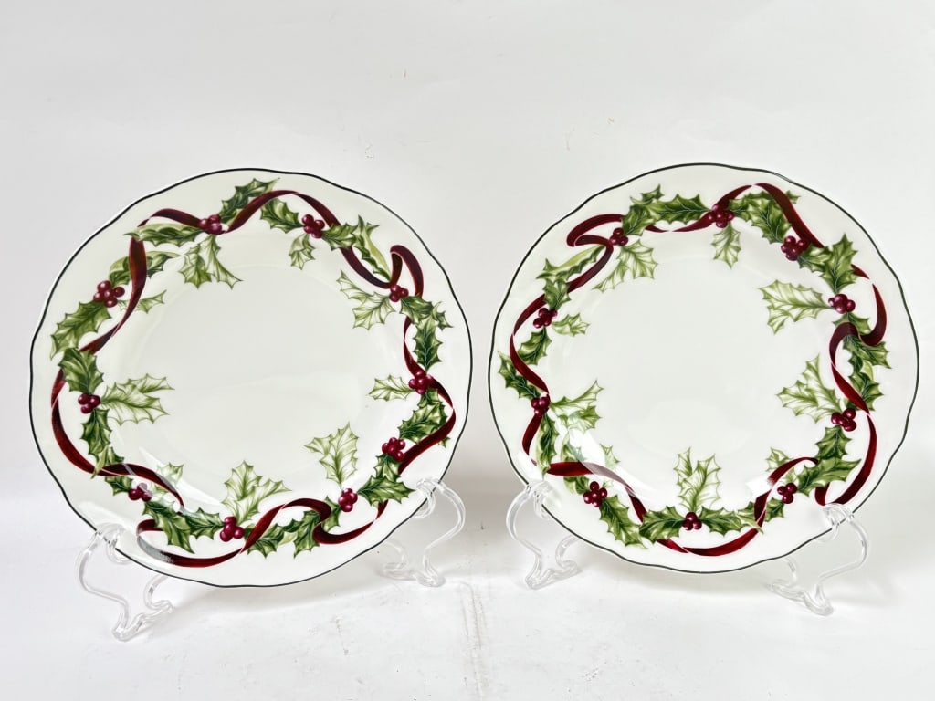 Pr. of 1998 Charter Club Winter Garland Porcelain: Pr. of 1998 Charter Club Winter Garland Porcelain Plates, 9in