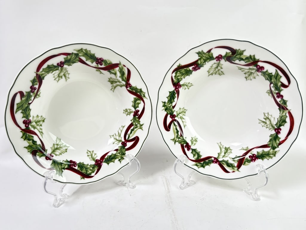 Pr. of 1998 Charter Club Winter Garland Porcelain: Pr. of 1998 Charter Club Winter Garland Porcelain Plates, 2in by 9.25in