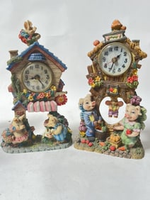 (2) Vintage Sweet Home Farmhouse Pig Table Clocks
