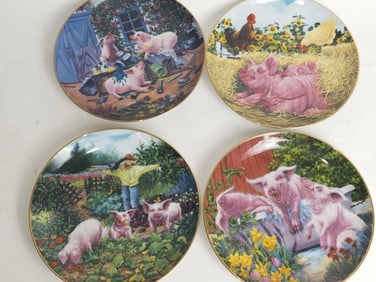 (4) Limited Ed. Joan Wright "Hog Harvest" Plates