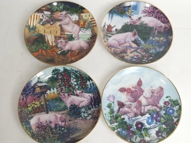 (4) Limited Ed. Joan Wright "Hog Harvest" Plates