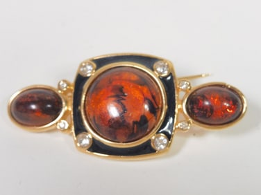 Faux Amber Inlay Costume Brooch