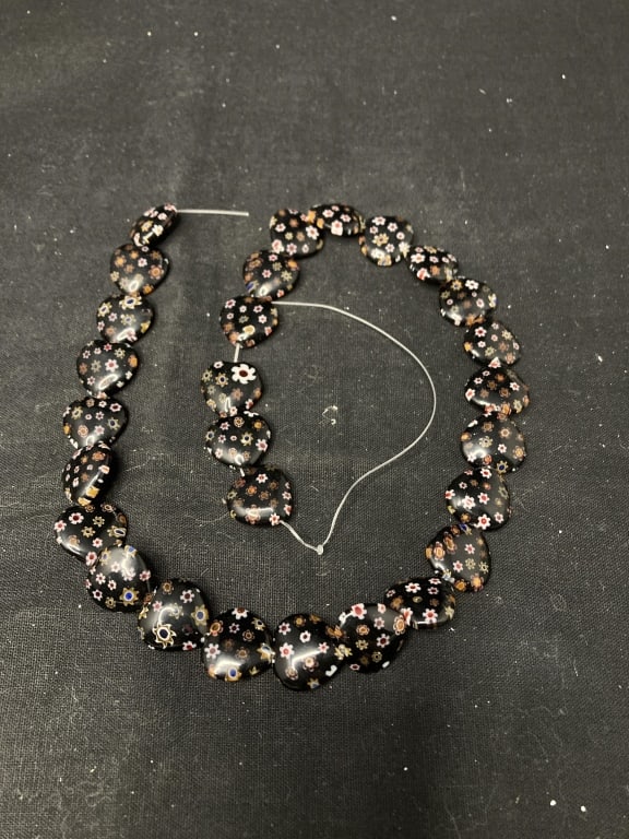 Group of Millefiori Glass Heart Beads: Group of Millefiori Glass Heart Beads, 0.5in