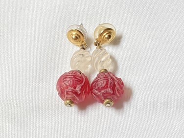 Pr. of Chinese Red Tourmaline/Crystal Earrings