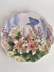 3D Flowers and Butterfly Hand Painted Plate