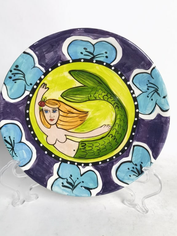 NTunks Phunky Art Ceramic Mermaid Plate: NTunks Phunky Art Ceramic Mermaid Plate, 8.5in