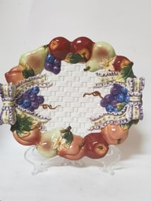 Vintage Porcelain Fruit Basket Oval Plate