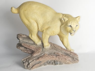 Vintage Signed Plaster Moutain Lion Figure