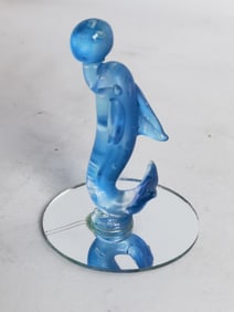 Vintage Blue Art Glass Dolphin Decor