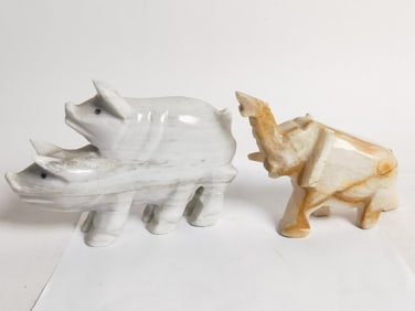 (2) Vintage Marble Carved Animal