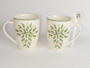Pr. of Lenox Porcelain Holiday Cocoa Mugs