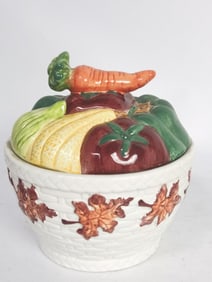 Vintage Porcelain Majolica Vegetable Covered Bowl