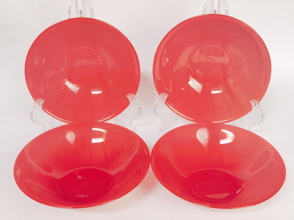 (4) Vintage ARC France Red Glass Bowls: (4) Vintage ARC France Red Glass Bowls, 1.75in by 6.5in
