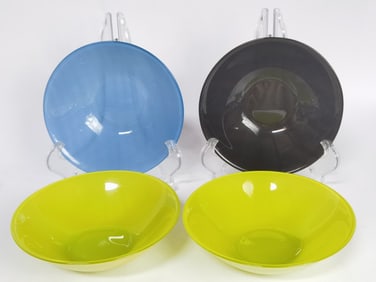 (4) Vintage ARC France Blue/Black/Yellwo Glass Bow