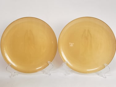 Pr. of Large Vintage ARC France Amber Glass Plates