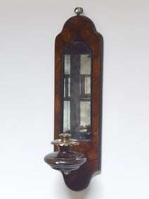 Vintage Cherrywood Wall Sconce with Mirror