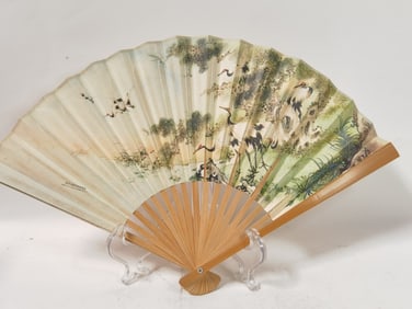 Vintage Chinese Printed Crane Fan