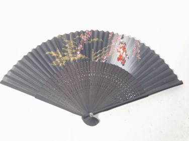 Vintage Japanese Black Fabric Fan